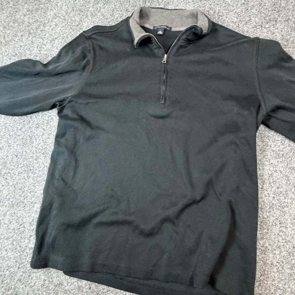 VTG‎ Banana Republic Mens Large Quarter Zip Pullover Sweater Black Grey Collar